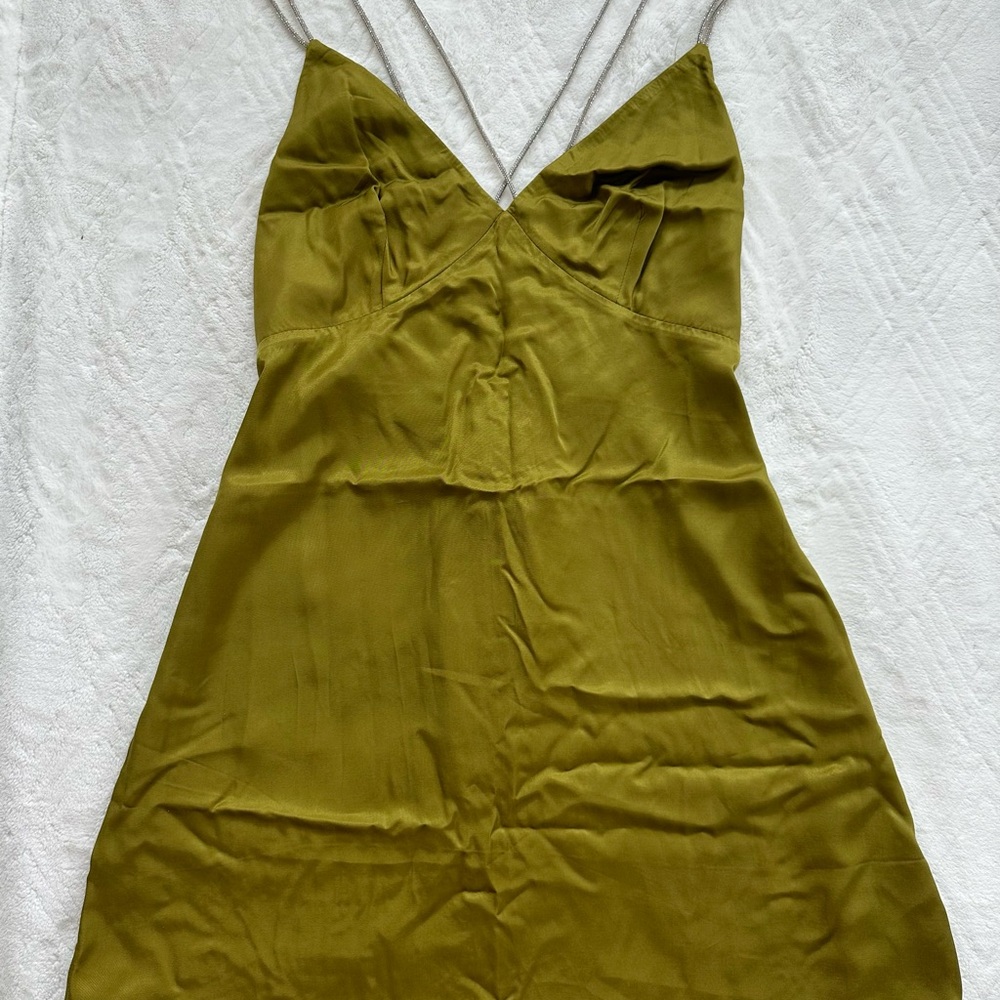 H&M Green Ruched Slip Midi Dress for Cocktail
